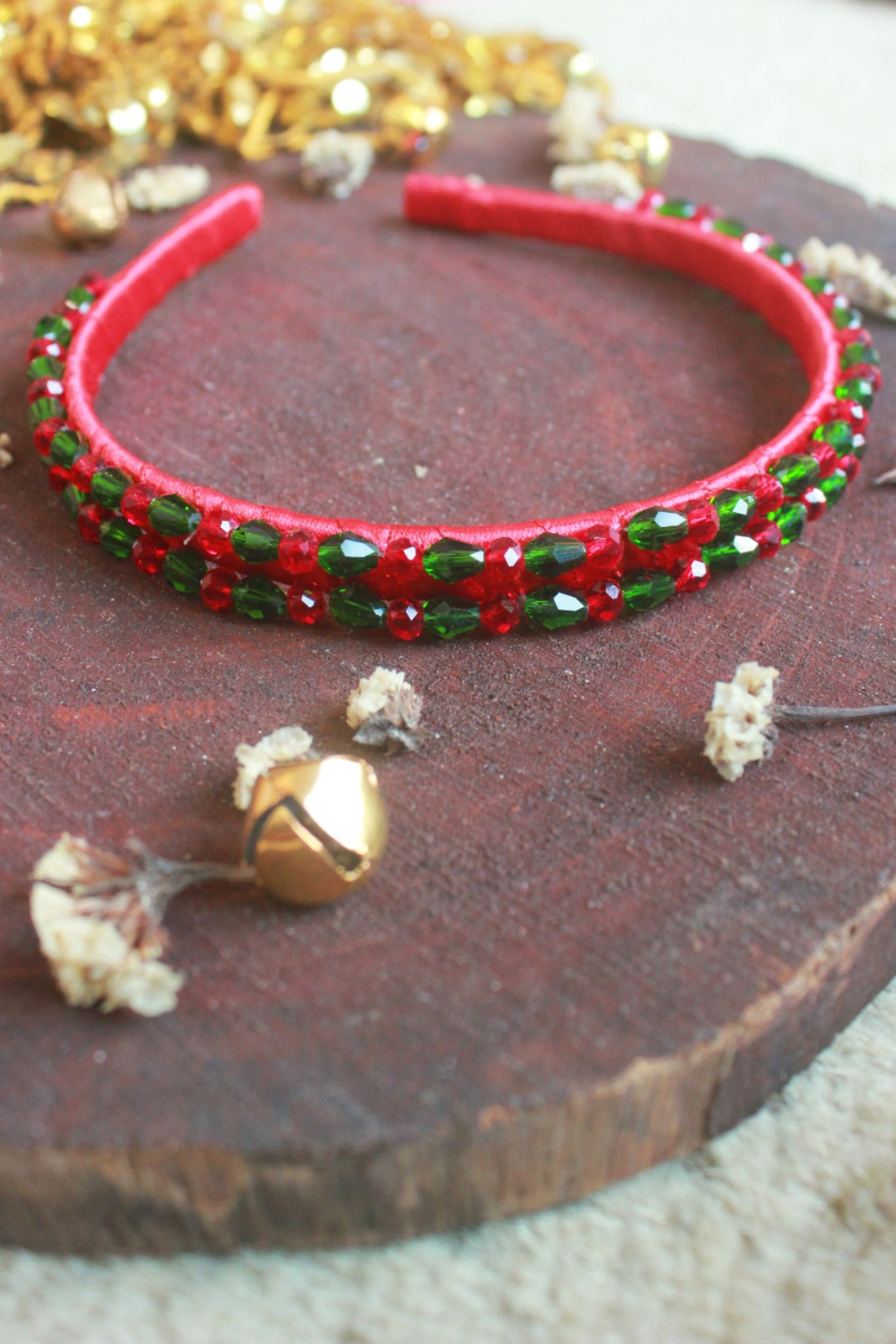 Choko Reindeer's Pearls Embellished Christmas Hairband Red And Green