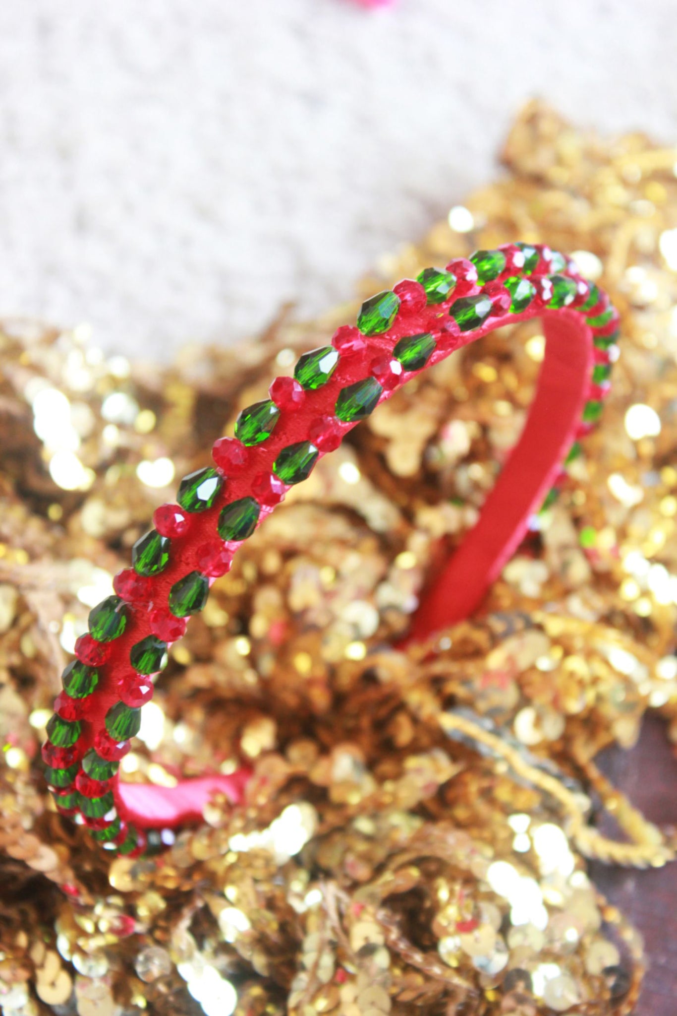 Choko Reindeer's Pearls Embellished Christmas Hairband Red And Green