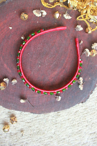 Choko Reindeer's Pearls Embellished Christmas Hairband Red And Green