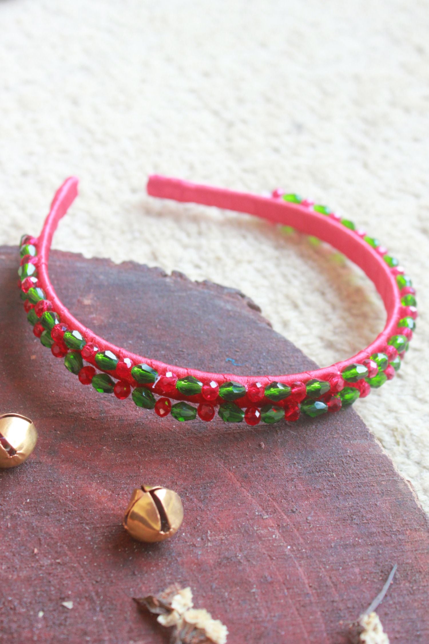 Choko Reindeer's Pearls Embellished Christmas Hairband Red And Green