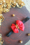 Adjustable Embellished Bow Headband For Xmas Santa Red