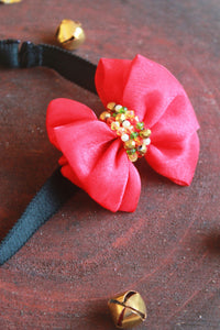 Adjustable Embellished Bow Headband For Xmas Santa Red