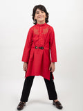 RED PLEATED KURTA SET