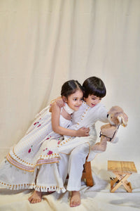 White Lotus Umbrella Kurta Pants And Dupatta (3pc-Set )