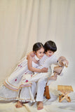 White Lotus Umbrella Kurta Pants And Dupatta (3pc-Set )