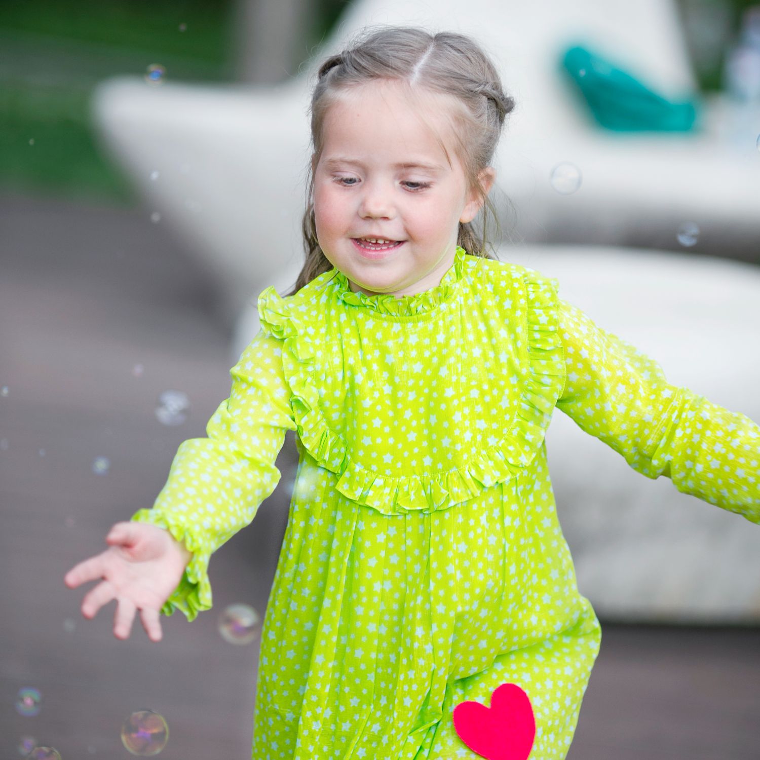 Bloom Dress (Neon Green and Tiny Stars)