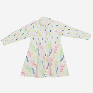 Bookworm Shirt Dress (Multi Coloured Polka And Waves)