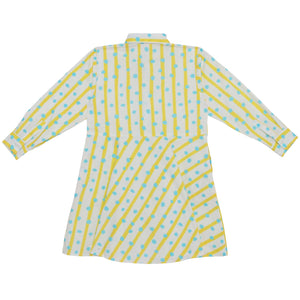 Bookworm Shirt Dress (Blue Dots And Yellow Stripes)