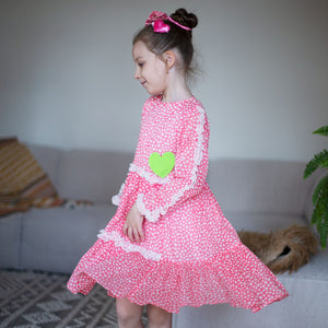 Countryside Charm Dress (Peach And Tiny Hearts)