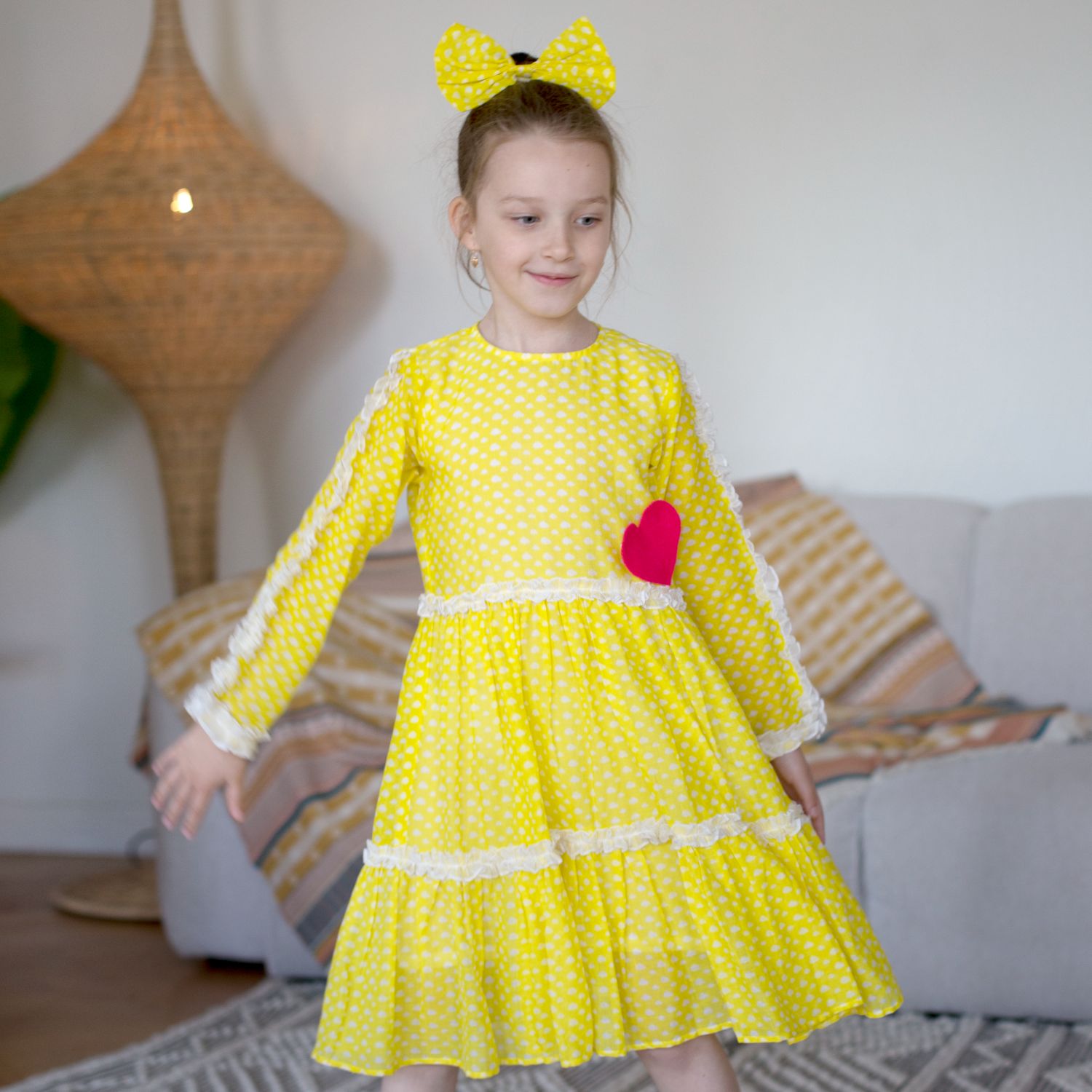 Countryside Charm Dress (Yellow And Tiny Clouds)