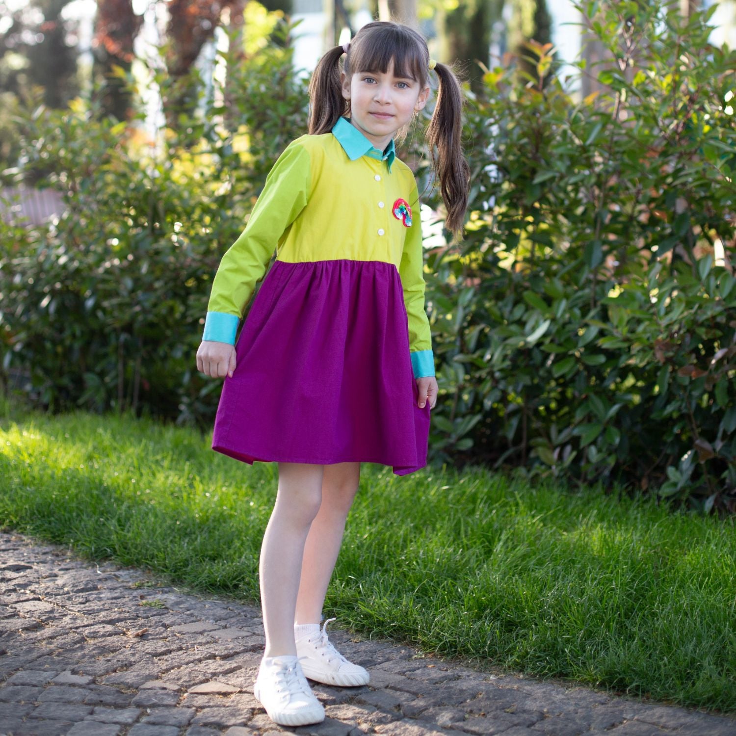 Candy Swirl Shirt Dress (Colour Block With Rainbow Accent)