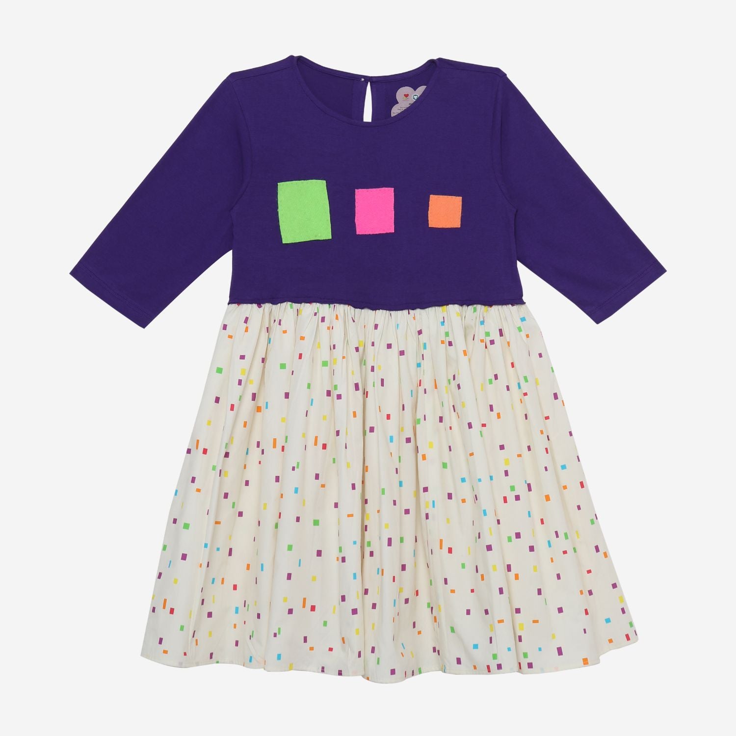 Dora Dress (Purple And Multi Coloured Squares)