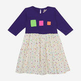 Dora Dress (Purple And Multi Coloured Squares)