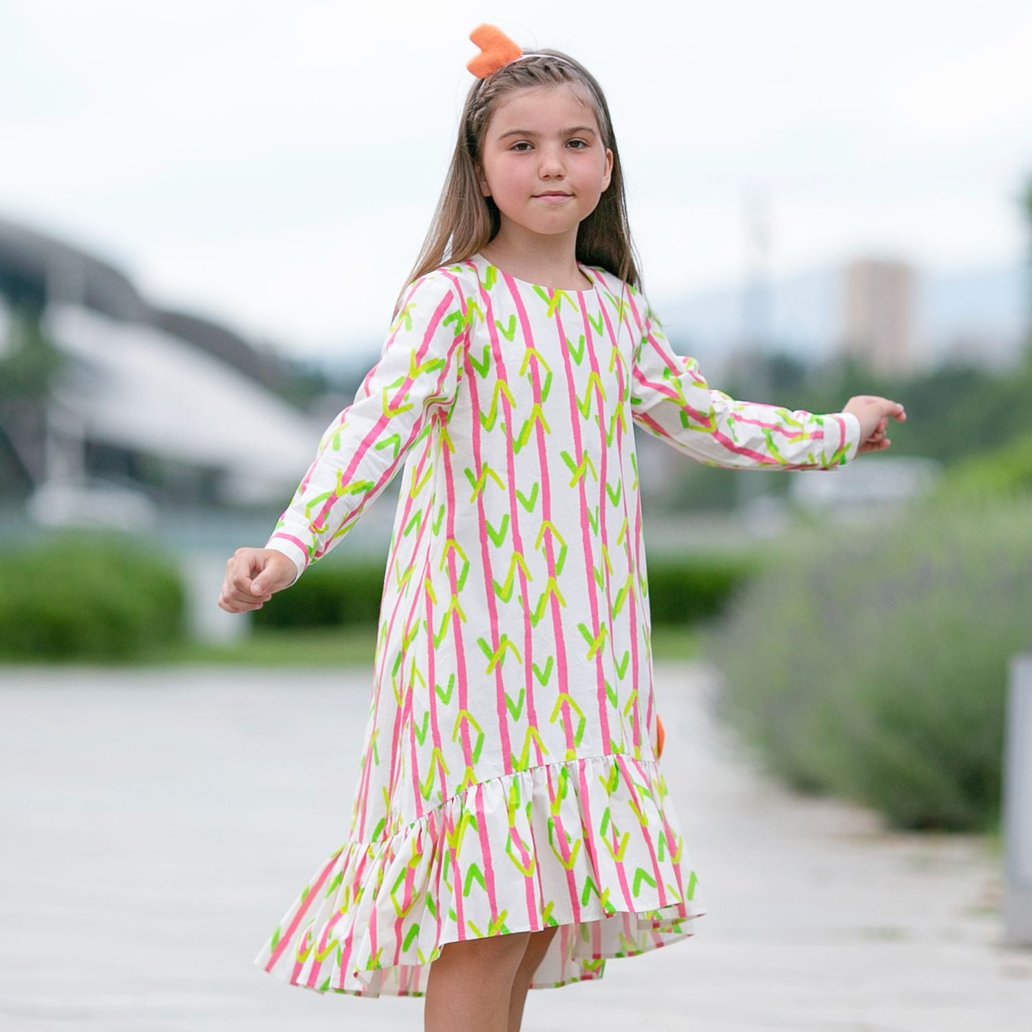 Field Of Dreams Dress (Pink Stripes With V's)