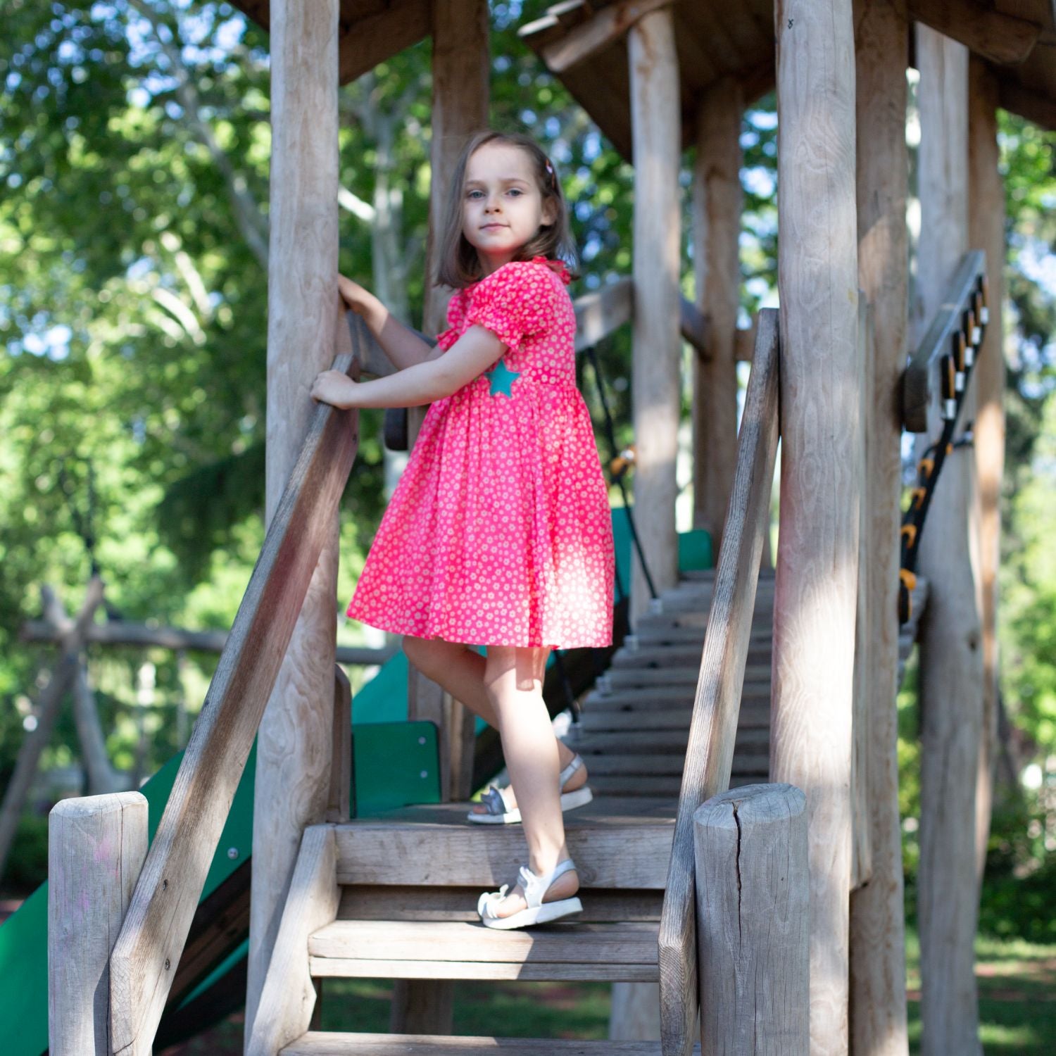 Flower Power Dress (Neon Pink And Tiny Flowers)