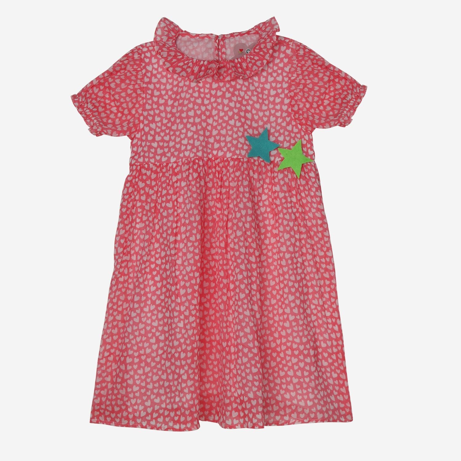 Flower Power Dress (Peach And Tiny Hearts)