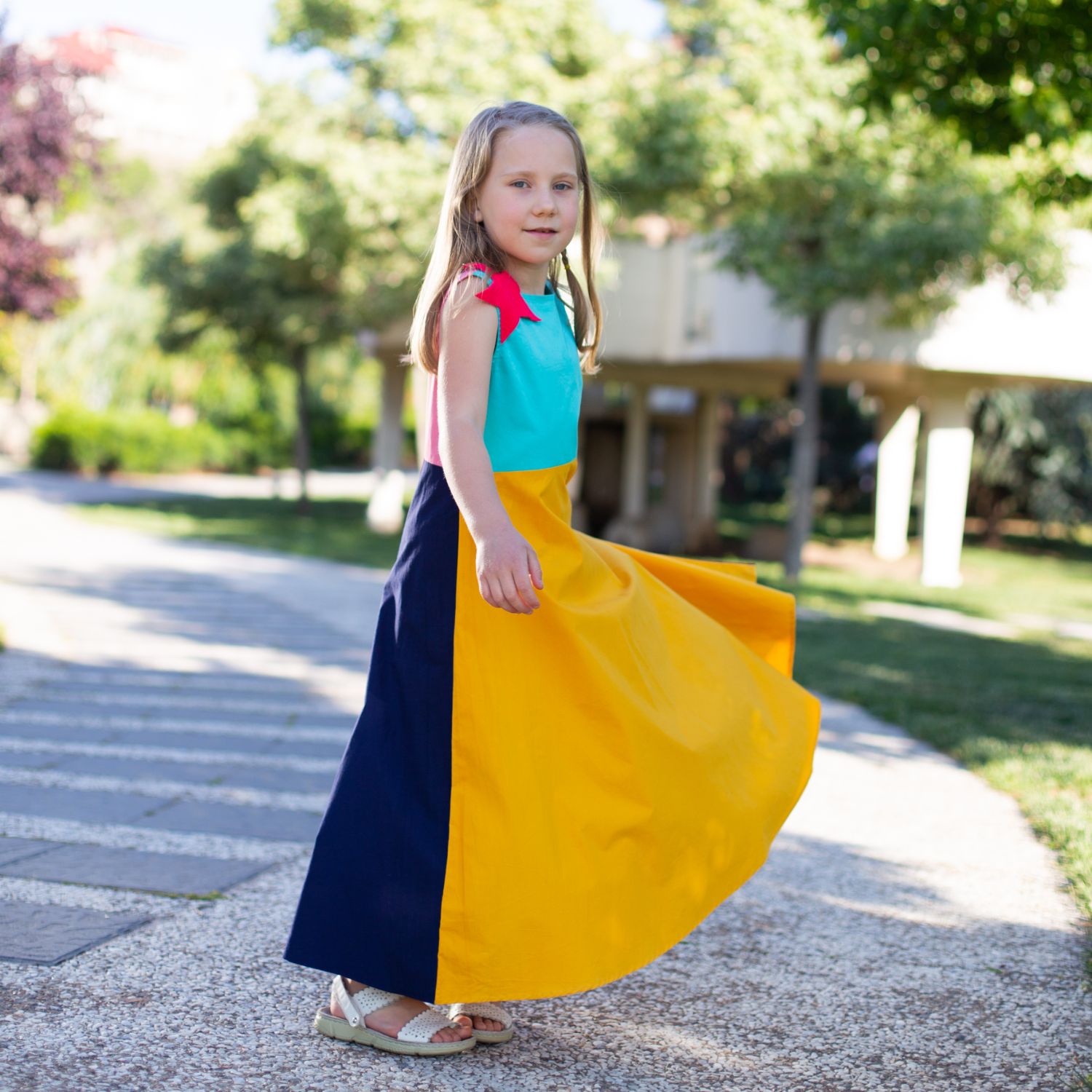 Joy Parade Maxi (Colour Block Flamingo Pink And Aqua Blue)