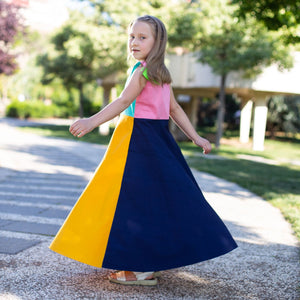 Joy Parade Maxi (Colour Block Flamingo Pink And Aqua Blue)