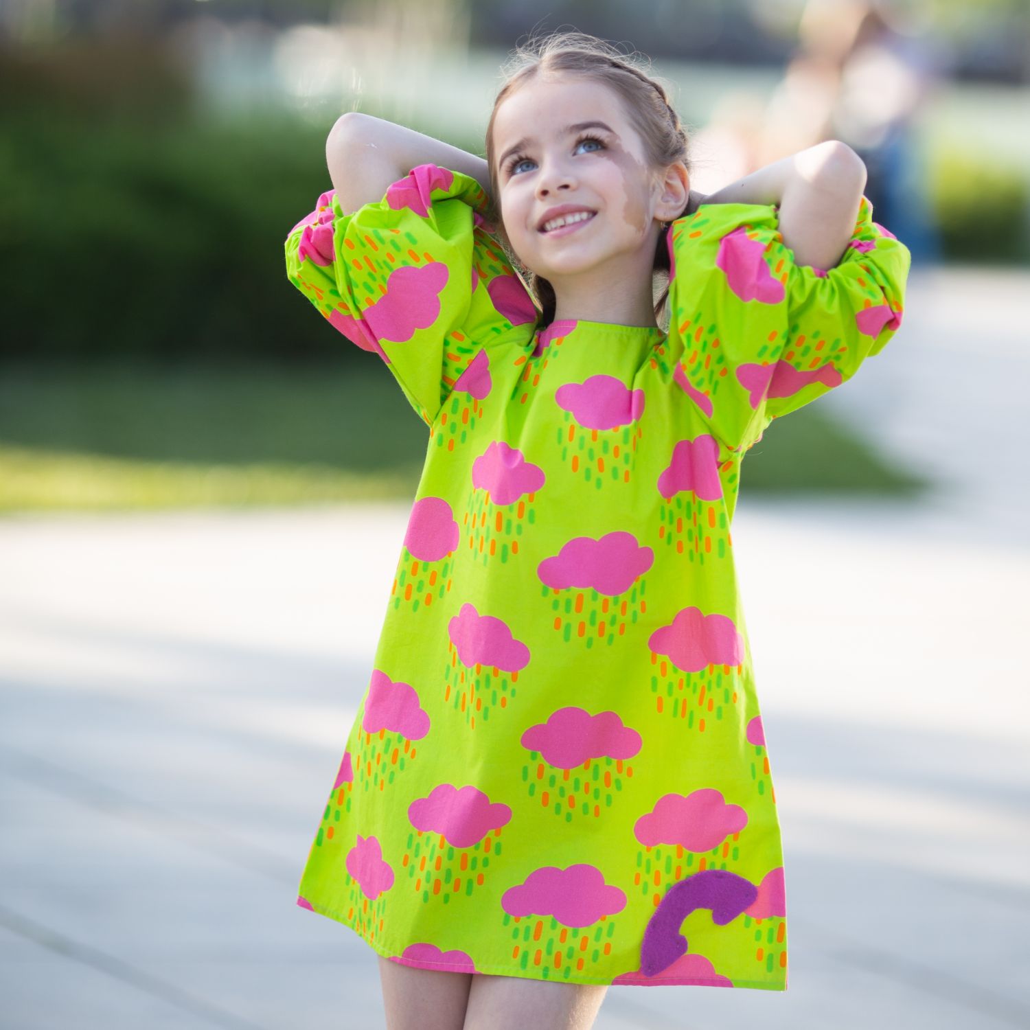 Meringue Dress (Neon Green And Clouds)