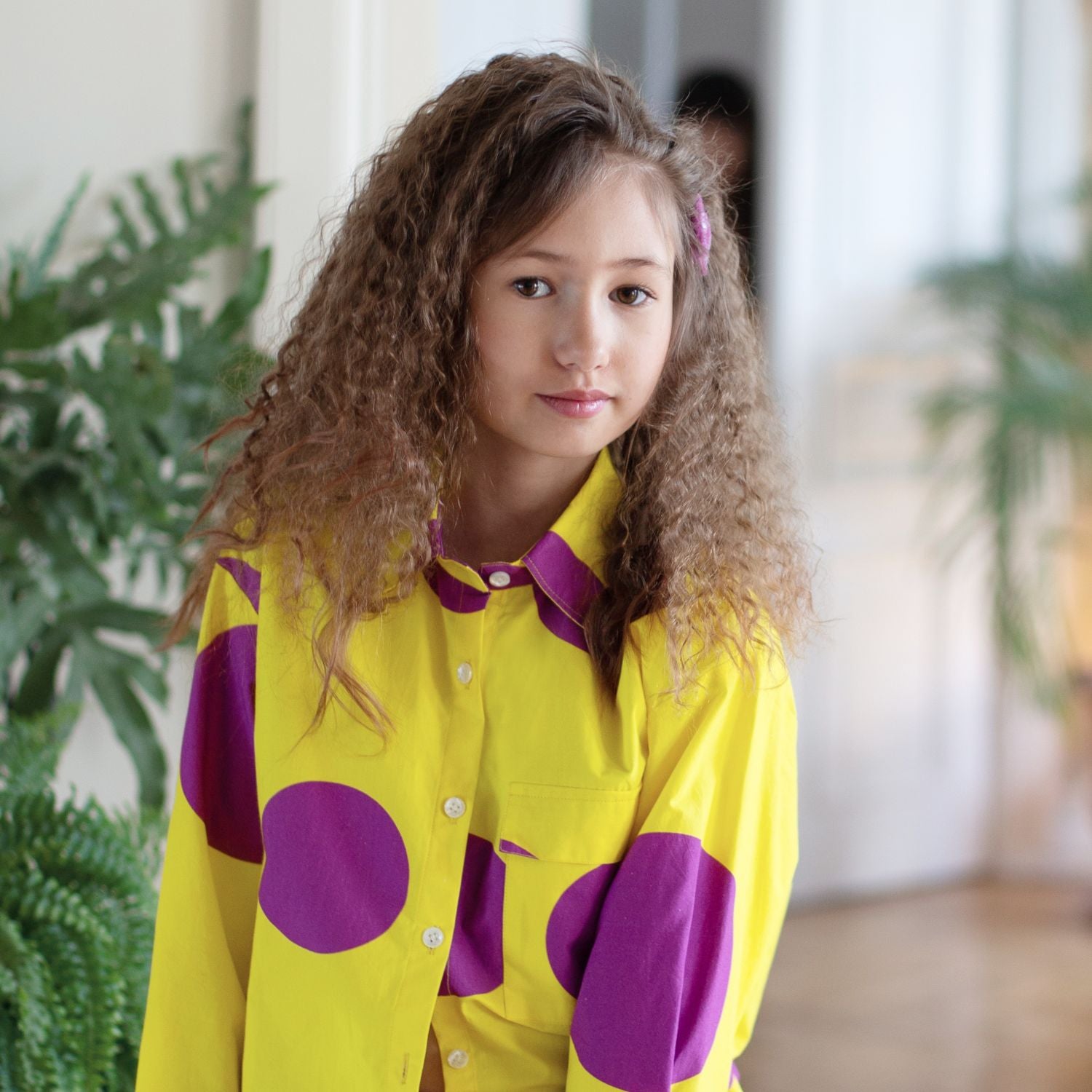 Ray Of Sunshine Shirt (Purple And Yellow Polka)