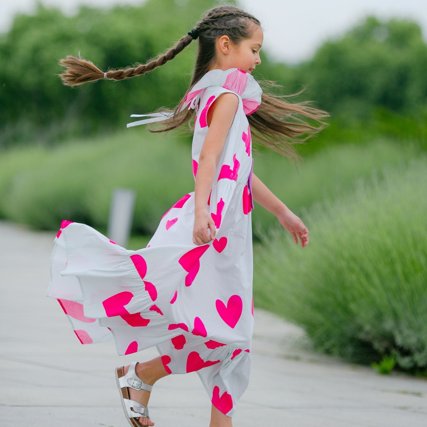 Sweet Caroline Dress (Sea Green And Pink Hearts)