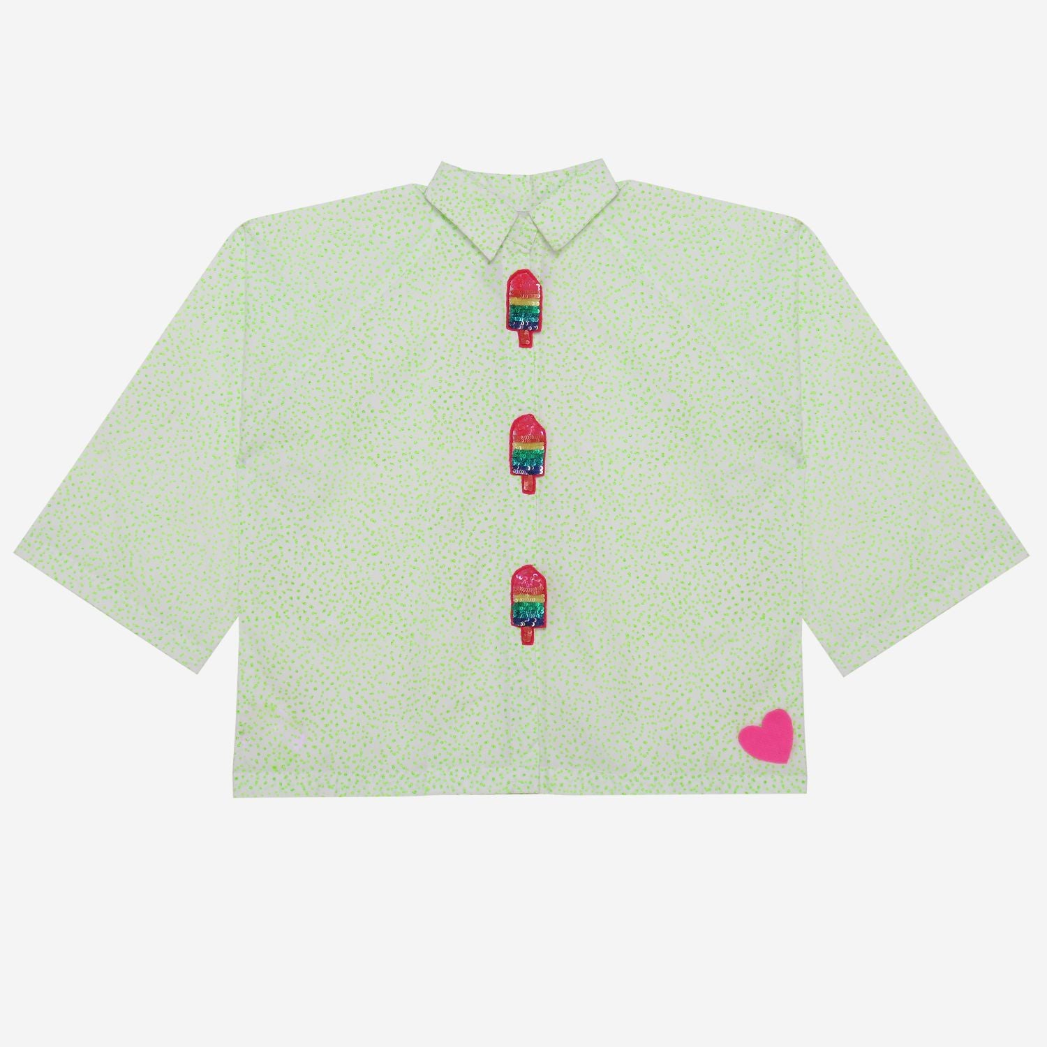 Summer Cooler Shirt (Tiny Neon Green Dots And Popsicle Accents)