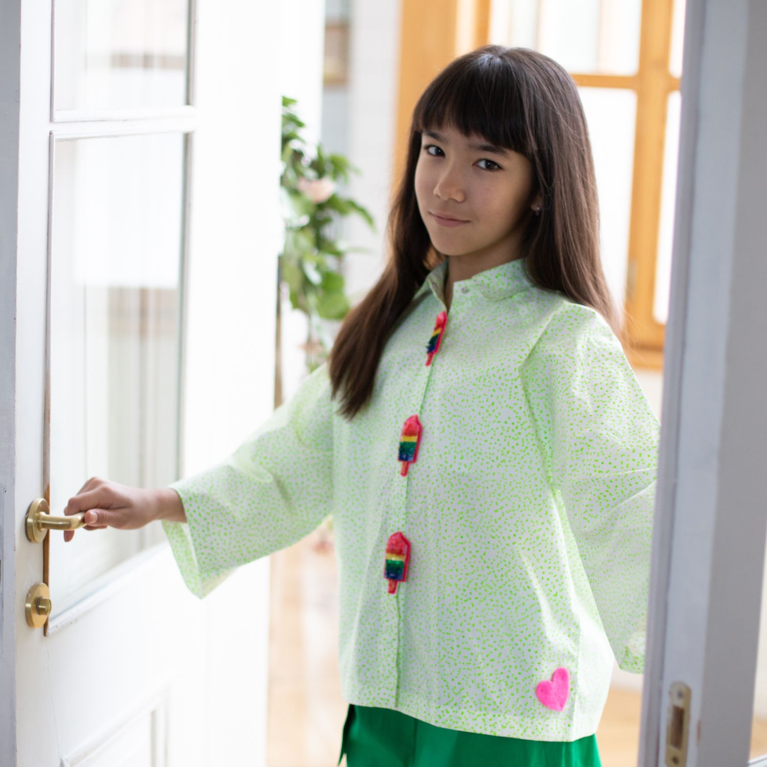 Summer Cooler Shirt (Tiny Neon Green Dots And Popsicle Accents)