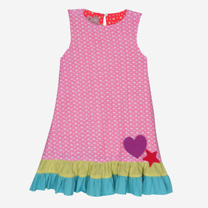 Sweet Peach Reversible Dress (Fluorescent Pink Clouds & Orange Stars With Colour Block)