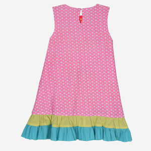 Sweet Peach Reversible Dress (Fluorescent Pink Clouds & Orange Stars With Colour Block)