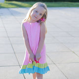 Sweet Peach Reversible Dress (Fluorescent Pink Clouds & Orange Stars With Colour Block)