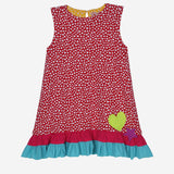 Sweet Peach Reversible Dress (Mustard Yellow Flowers & Red Hearts With Colour Block)