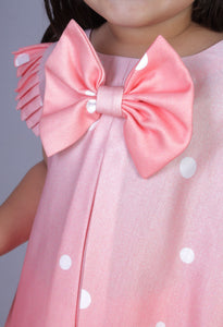 Peach polka Bow kurta with pants