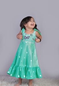 Sea Green Tie Up Dress with embroidery