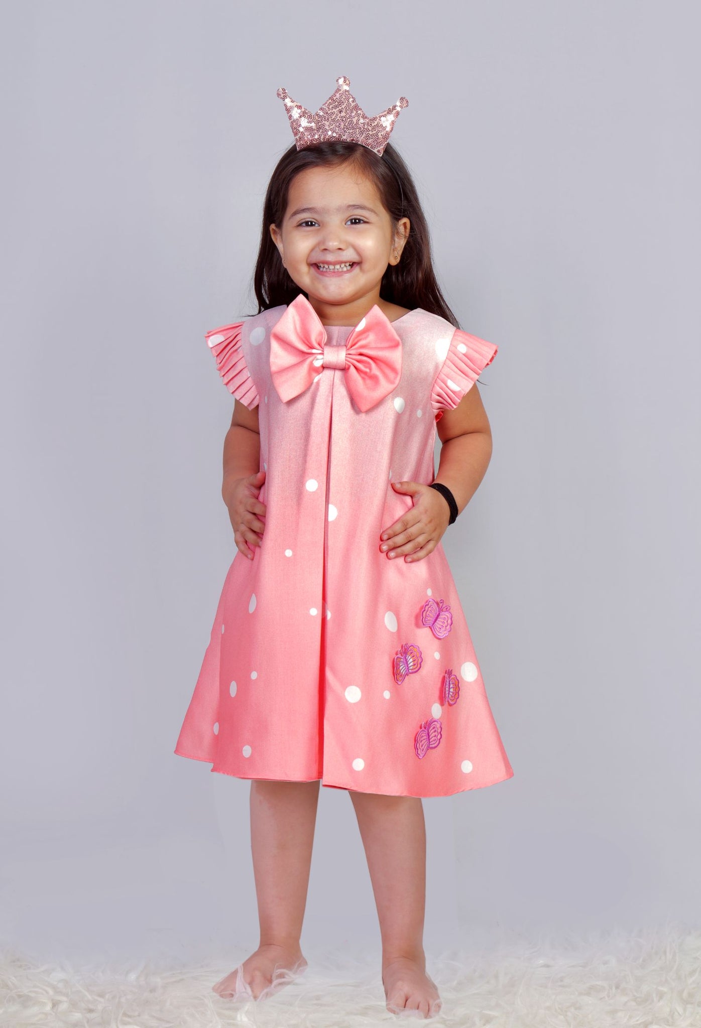 Peach Polka bow Dress