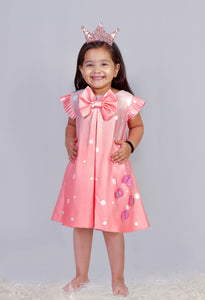 Peach Polka bow Dress