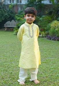 Lemon Mirror Work Kurta Set