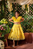 ZARIN - Embroidered German Satin Yellow Blouse Short Lehenga Set Of 2