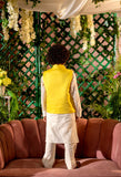 ZER - Embroidered Vegan Silk Yellow Nehru Jacket