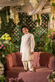 QANARI -Embroidered  Yellow Nehru Jacket Paired With Cream Kurta & Trouser Set