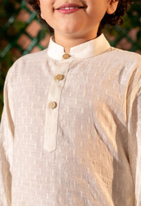 QANARI -Embroidered  Yellow Nehru Jacket Paired With Cream Kurta & Trouser Set