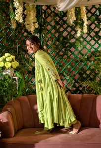 VIVIANA - Embroidered Vortex Green Angrakha Kurti Pants