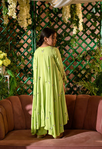 VIVIANA - Embroidered Vortex Green Angrakha Kurti Pants