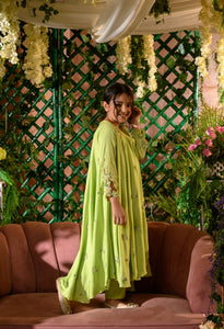 VIVIANA - Embroidered Vortex Green Angrakha Kurti Pants