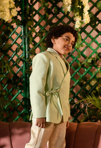 AFNA - Pastel Green Blazer Paired With Vegan Silk Trouser Set