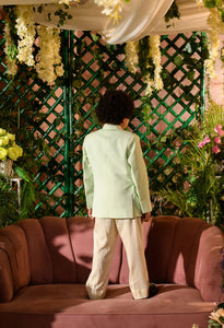 AFNA - Pastel Green Blazer Paired With Vegan Silk Trouser Set