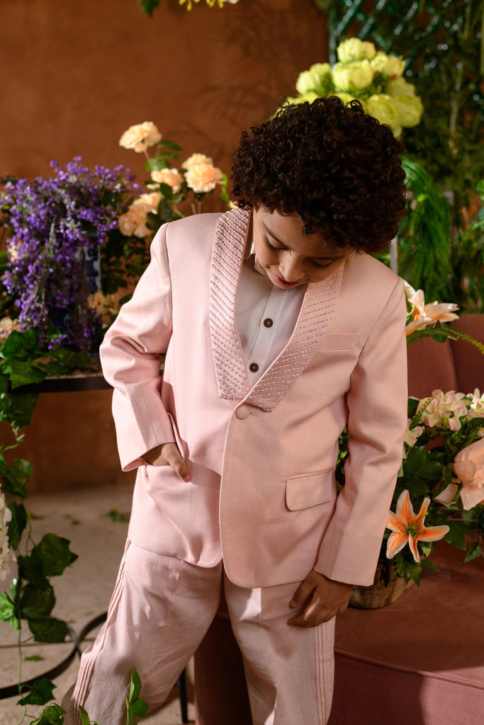 SADIRA  Embroidered Pink Blazer Trouser Set  Petitroyalkids