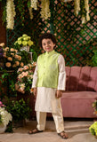 SADAF - Embroidered Green Nehru Jacket Paired With Cream Kurta & Trouser Set