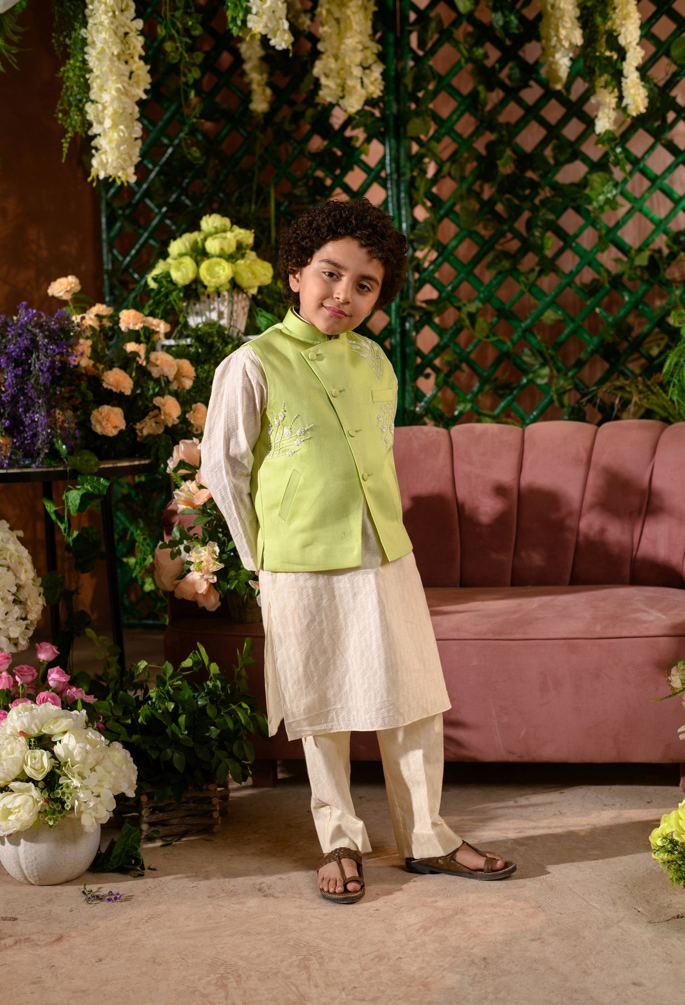 SADAF - Embroidered Vegan Silk Green Nehru Jacket