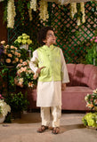 SADAF - Embroidered Green Nehru Jacket Paired With Cream Kurta & Trouser Set