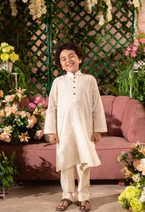 GASHI - Pin Tucks Cream Kurta Trouser Set